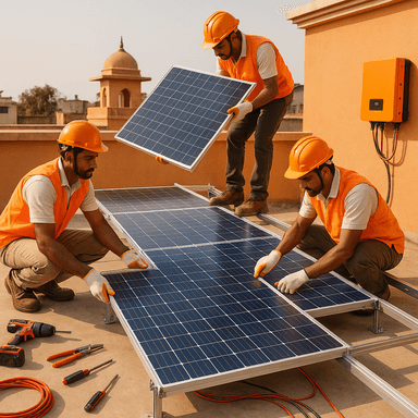 Professional solar panel installation in progress