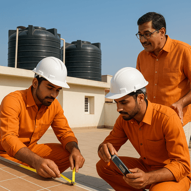 Solar technicians doing rooftop site assessment