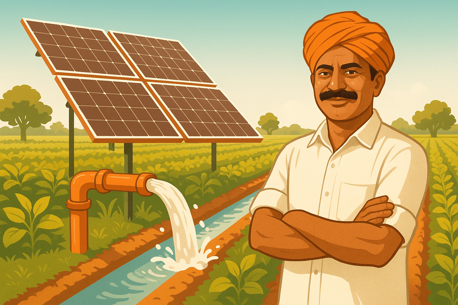 Solar water pump installed on a Maharashtra farm under KUSUM Yojana