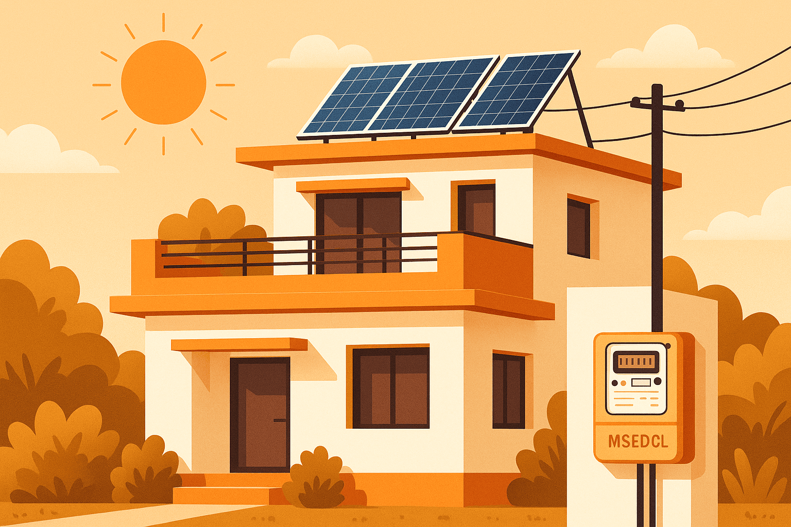 Bidirectional electricity meter with solar panels on a Maharashtra home