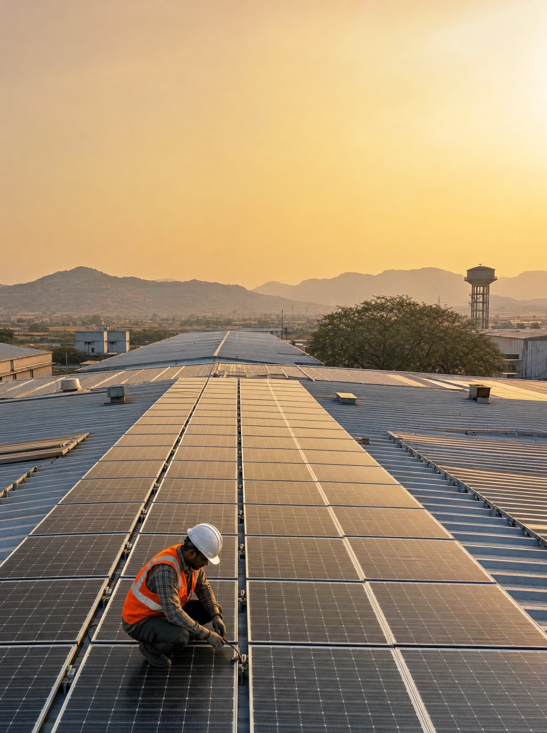 Representative image of solar panels on an industrial rooftop
