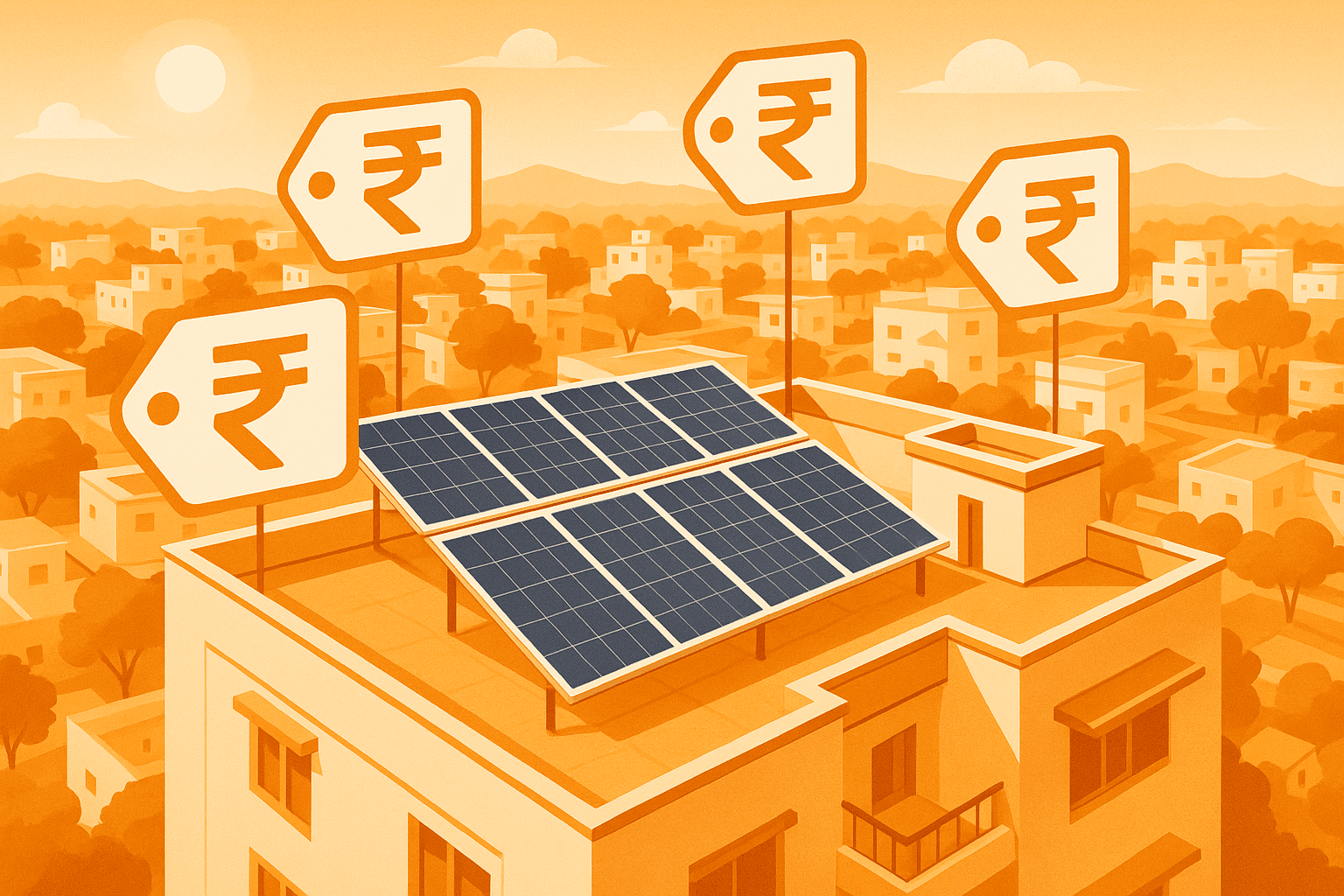 Aerial view of rooftop solar panel installation in Dhule city Maharashtra with price comparison