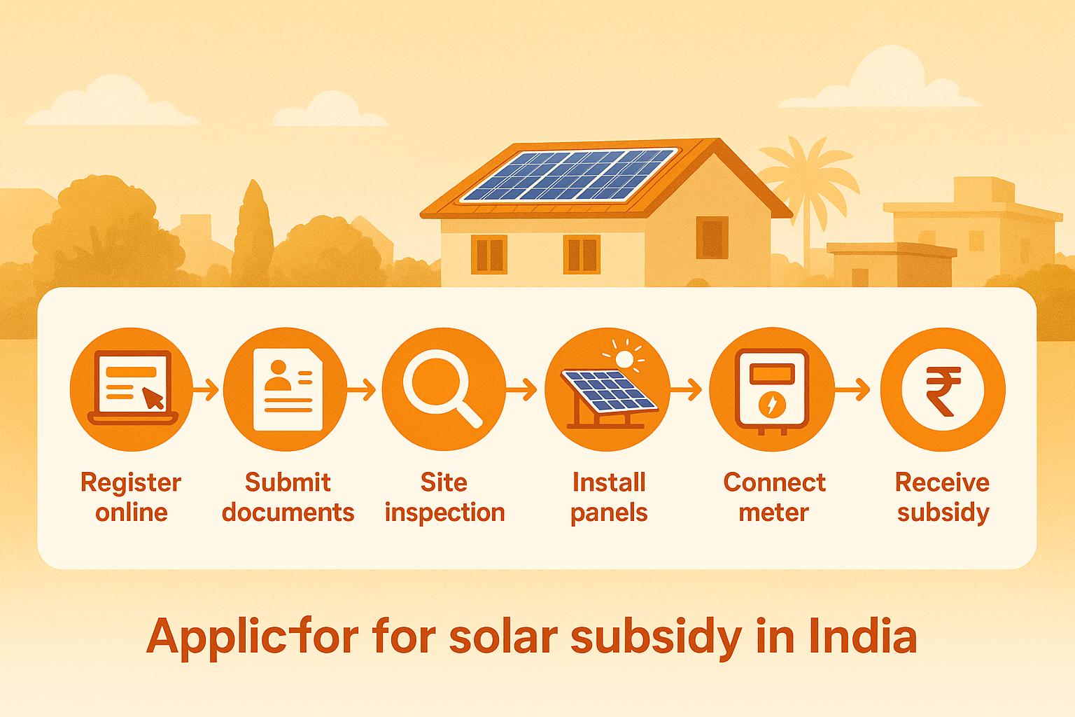 Step-by-step flowchart of PM Surya Ghar Muft Bijli Yojana application process from registration to subsidy disbursement